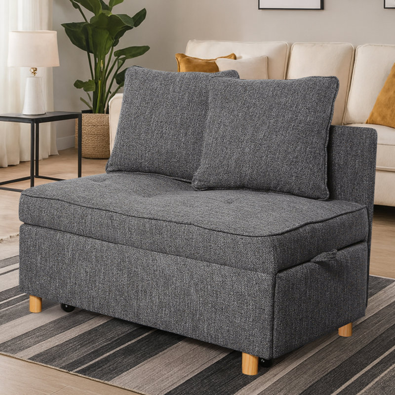 Canapé-lit en lin convertible 4-en-1 Adda de 71 po Adda, fauteuil en lin pour petit espace, canapé-lit futon avec 2 coussins décoratifs pour le salon, fauteuil inclinable simple avec 5 dossiers réglables pour la chambre à coucher