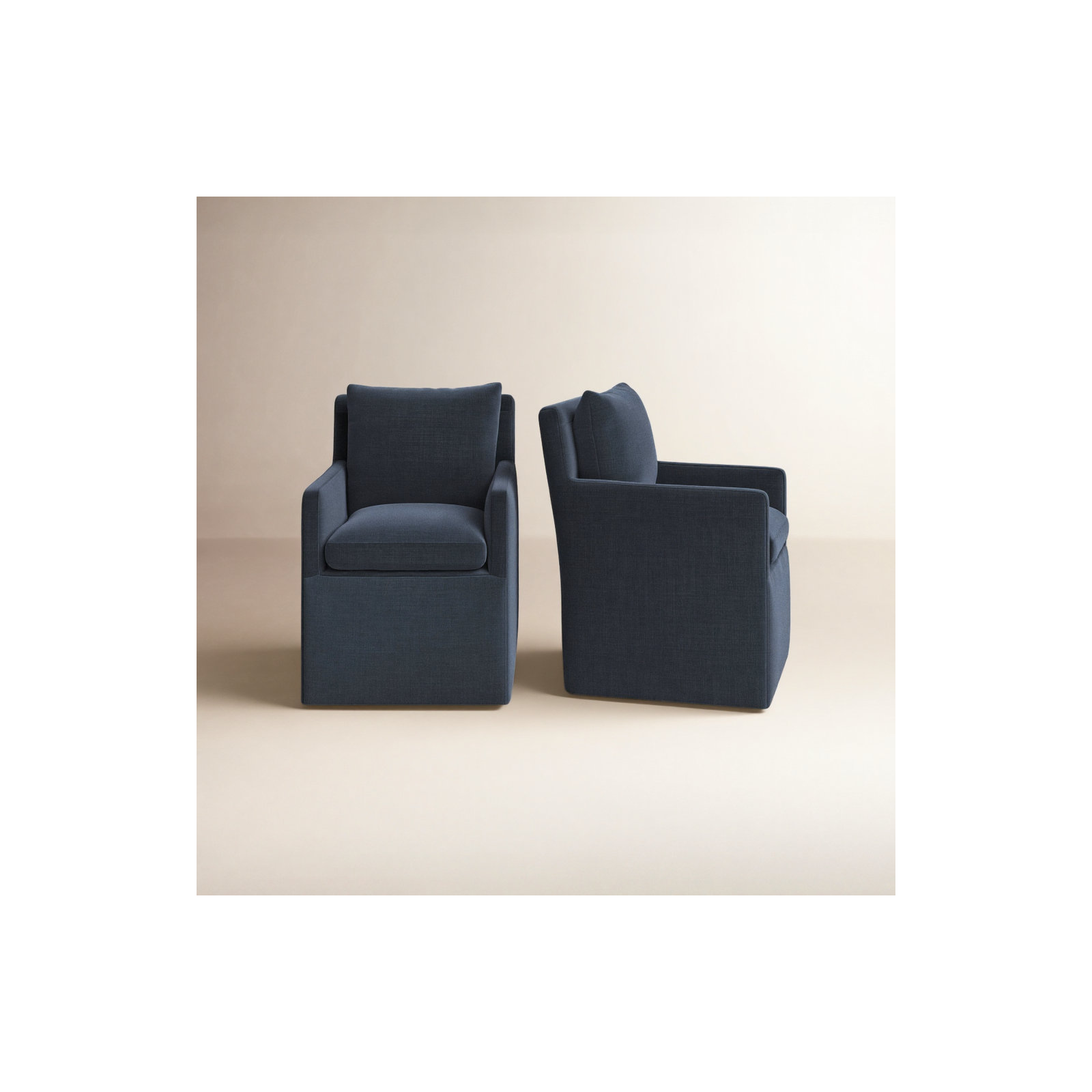 Alayaa Performance Upholstered Armchair with Casters, Effie Indigo Performance Linen