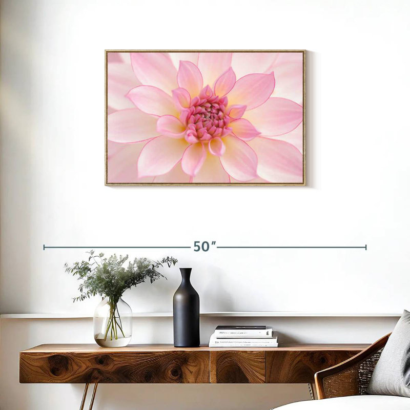 Pétales de dahlia rose clair, Cadre flottant en bois naturel, 31 po x 21 po