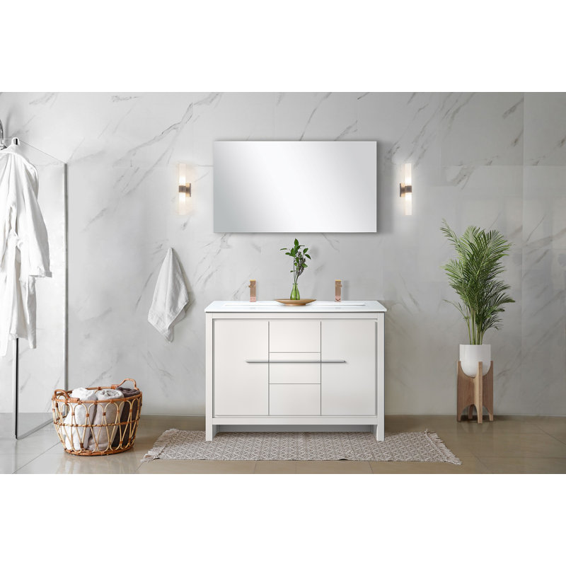 Lafarre 48 in W x 20 in D Double Bath Vanity Faucet Set, White, White Quartz