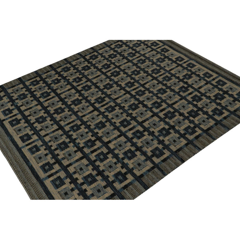 Scandinavian Hand Knotted Wool Geometric Area Rug, Rectangle 12' x 18'