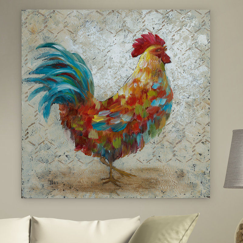 « original coq i », reproduction de peinture à l’huile sur toile tendue, H 32 po x l 32 po x P 1,5 po