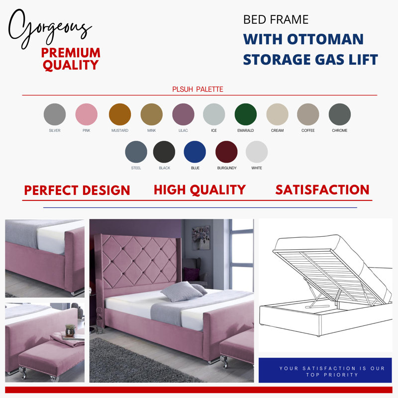 Upholstered Ottoman Storage Bed, Lilac, Single (3')