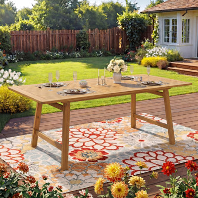 Table de salle à manger extensible d'extérieur en bois d'acacia, table de patio rectangulaire de 59 à 78,74 po avec plateau à lattes, table extensible en bois résistante aux intempéries pour la cour, le jardin et la terrasse, finition