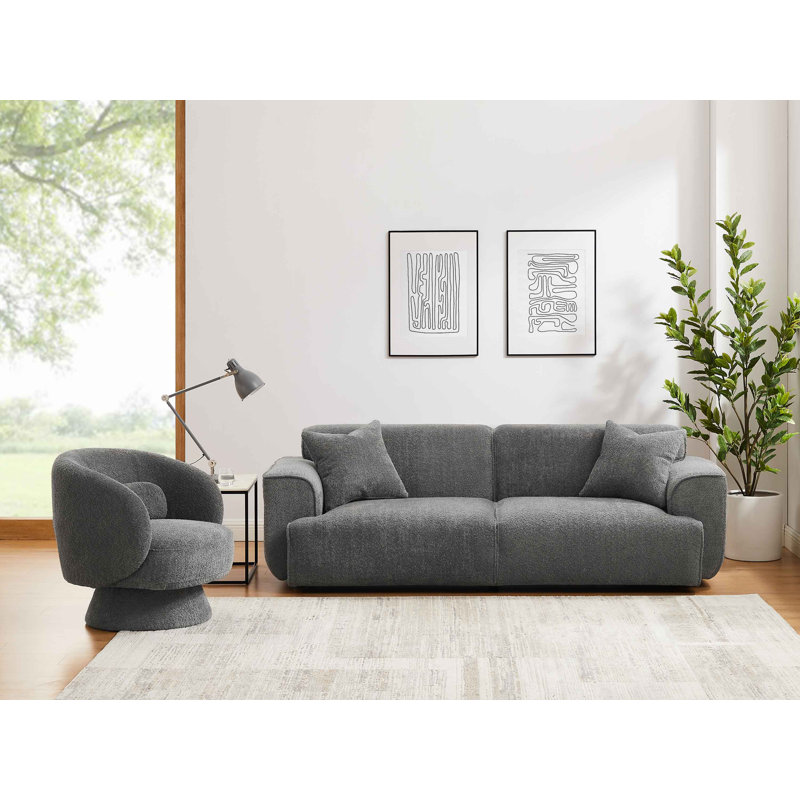 Modern Wallas Sofa Set, Boucle, Grey