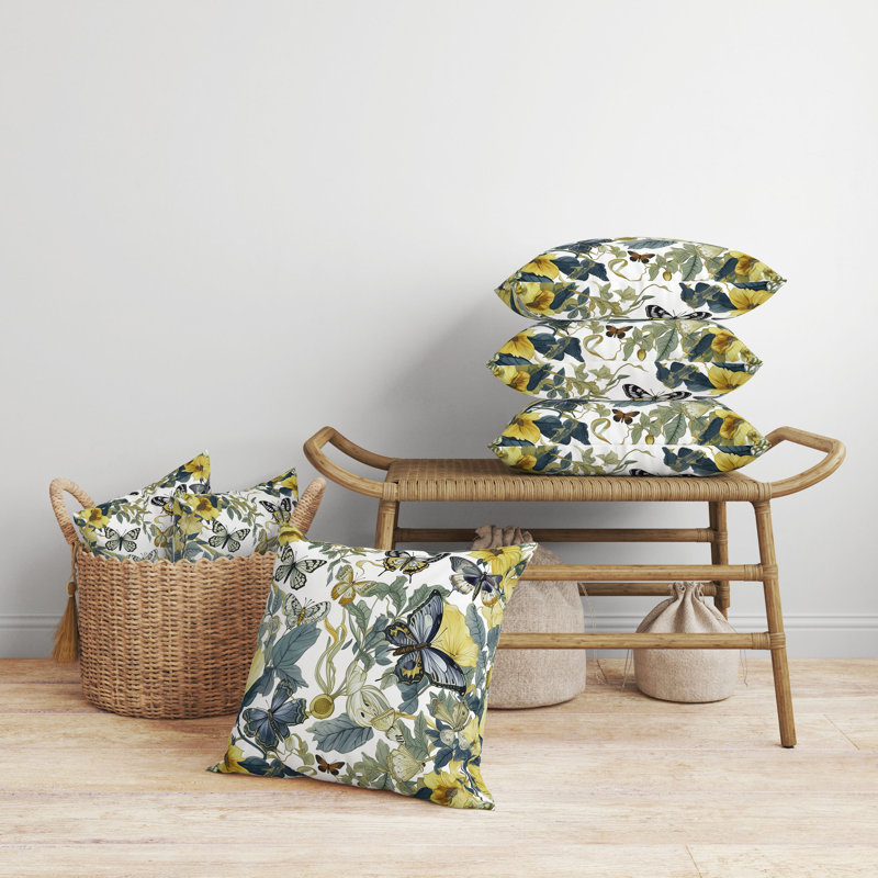Coussin décoratif intérieur / extérieur Butterfly Haven, Vert/jaune, H 18 po x l 18 po