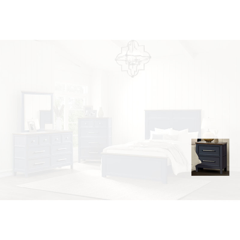 Table de chevet 2 tiroirs Giordani, Bleu / brun foncé
