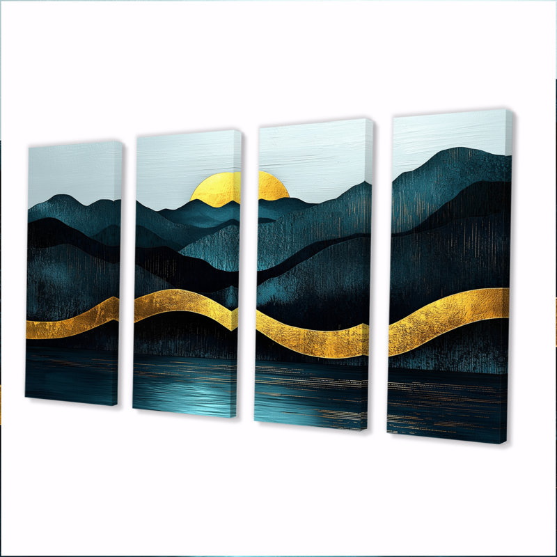 «Quiet Bold Mountain In Gol Harmony I - Bold Art - Lake House, ensemble d'art mural, H 28 po x l 48 po, 4