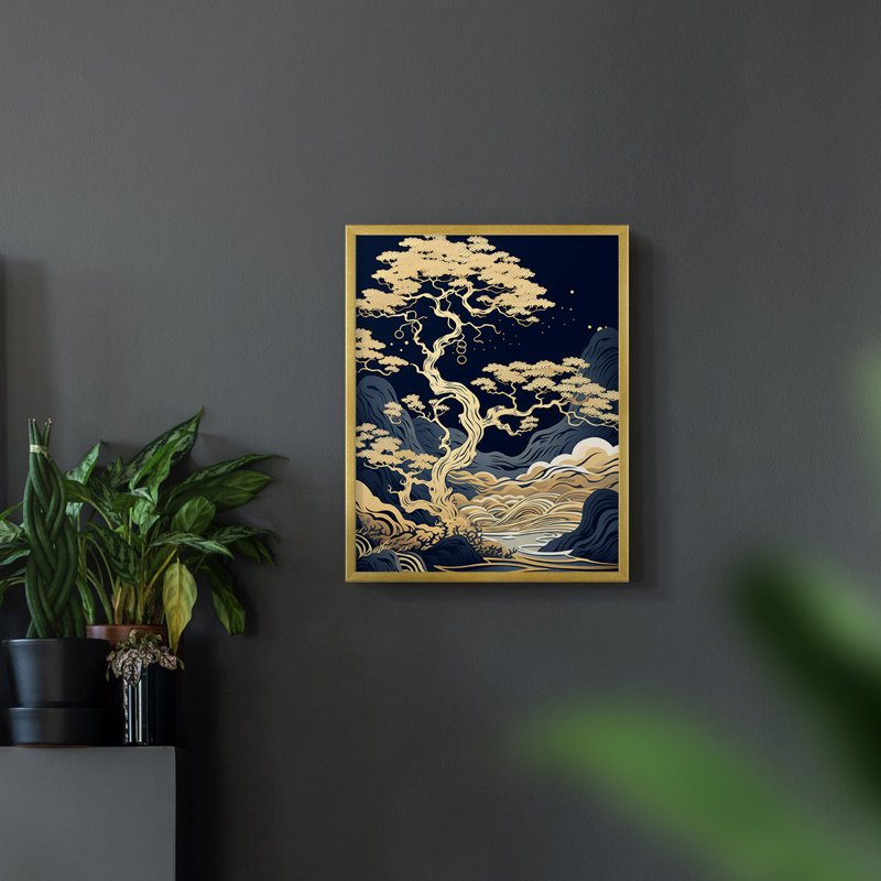 Paysages série CLxxvi - reproduction encadrée de qualité supérieure - prête à être accrochée - aucun clou requis, Or