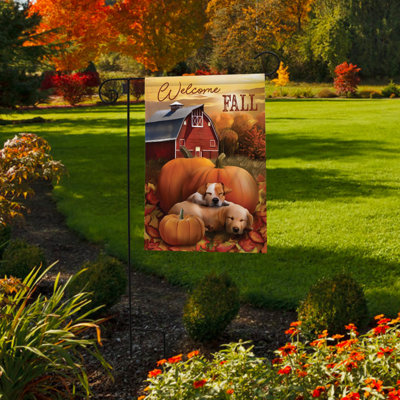 Drapeau de jardin Welcome Fall Puppies