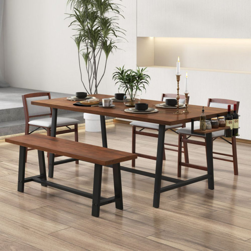 72 Inch Dining Table Rectangular Kitchen Table With 2-Bottle Wine Rack For 5-7
