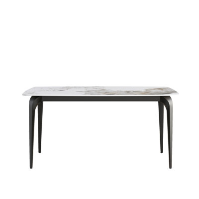 Table de salle à manger blanche 63 "- matériau fritté résistant à la chaleur avec pieds en métal pour 6 pierres rectangulaires