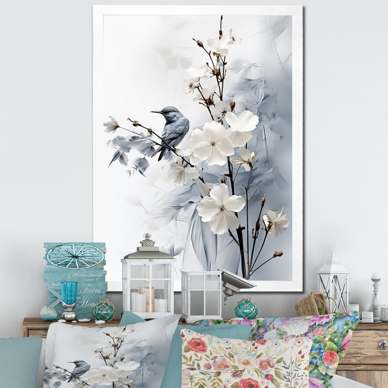 Hoppert Asian Art Apple Blossom Sumi VI - art mural asiatique, H 20 po x l 12 po x P 1 po, Cadre photo blanc