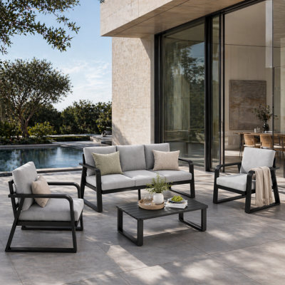 4-Piece Aluminum Patio Conversation Set with Sofa, Chairs, Coffee Table and Cushions
