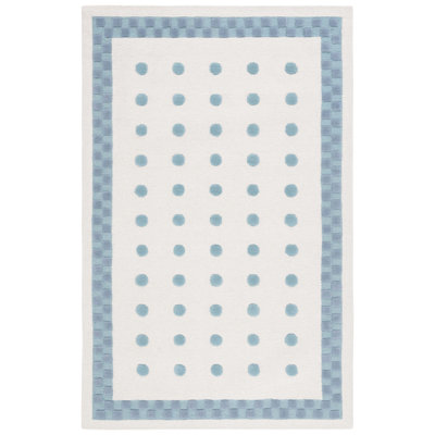 Polka Dots Hand Tufted Wool/Cotton in Ivory/Blue Area Rug