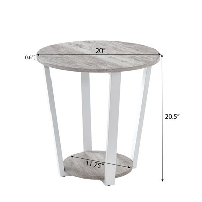 Table de bout ronde contemporaine avec tablette, gris