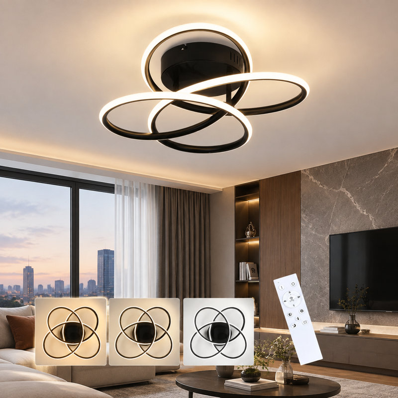 41cm Butterfly‑Shaped Dimmable LED Flush Mount, Matte Black