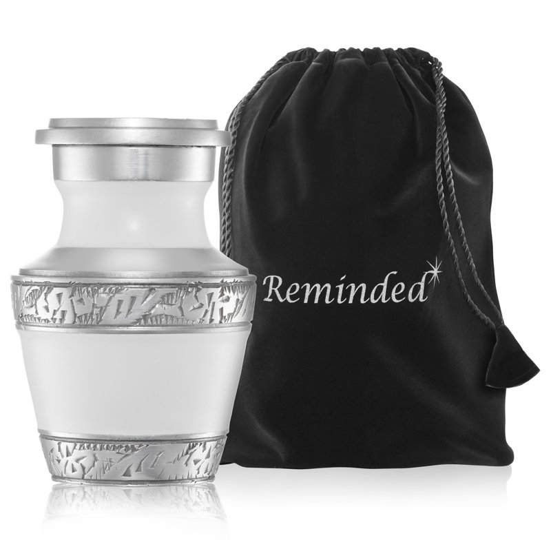Decorative Miniature Keepsake Memorial Urn, White and Silver