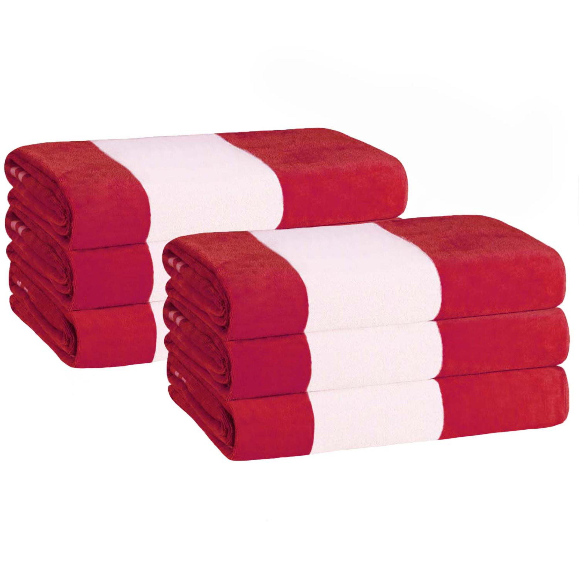 Calheta Cotton Oversized Cabana Stripe Beach Towels, Red, 6
