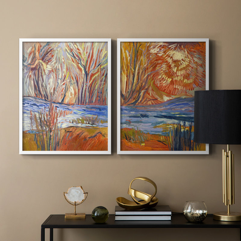 «Cadmium Winter Solstice I», reproduction encadrée de qualité supérieure - prête à être accrochée - aucun clou requis - aucun clou requis