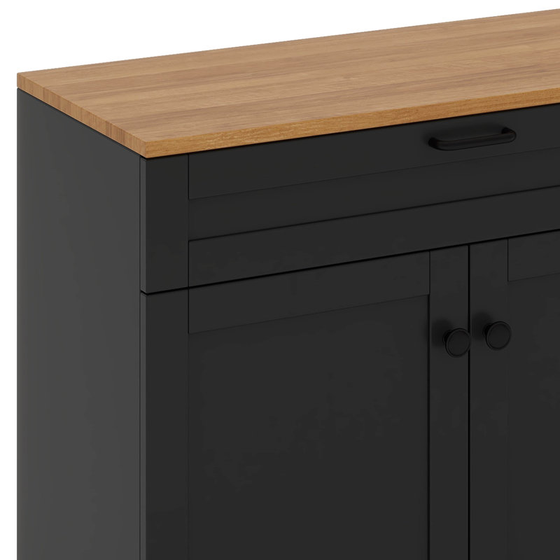 Farmhouse TV Stand With 2 Drawers, Wood Grain Sideboard With Rustic Handles, Black
