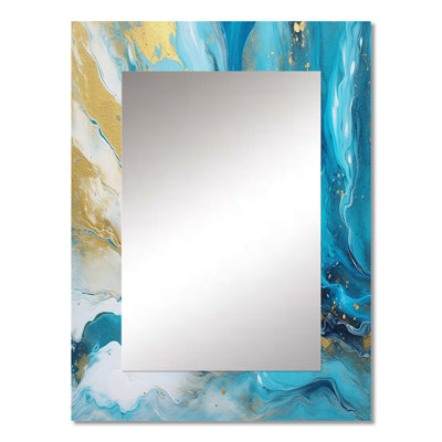 Melissus Turquoise Gold Infused Marble III - Fractals Decorative Wall Mirror, Modern Large Mirror, Printed Metal Art