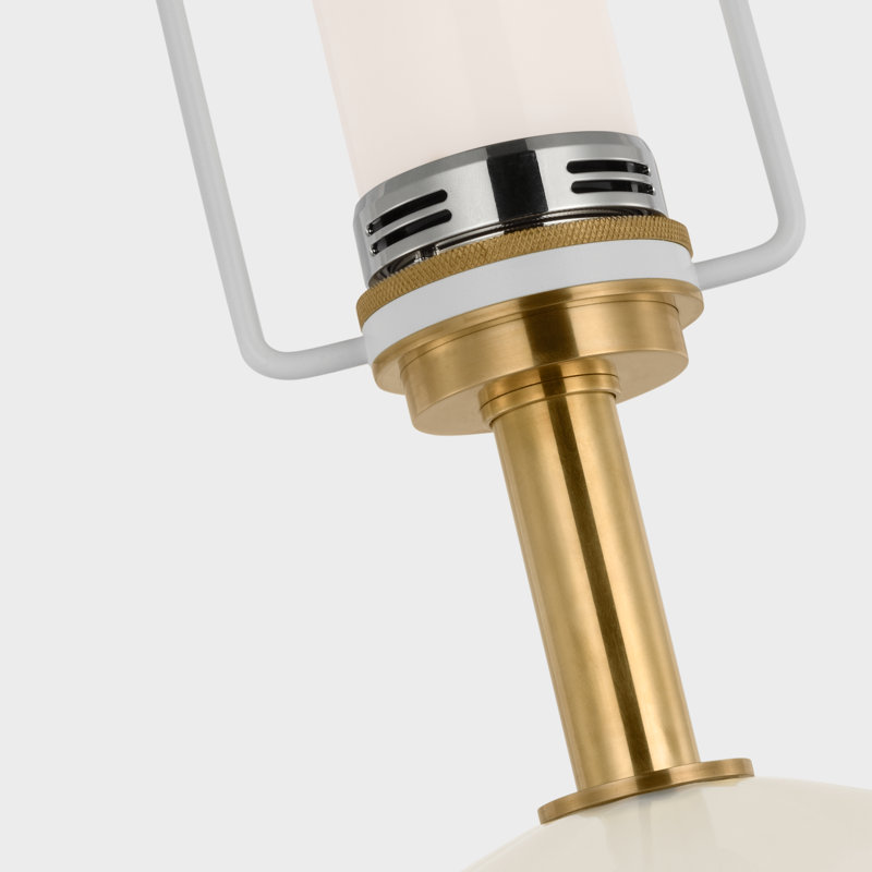 Talia Medium Cordless Table Lamp in White Glass with Linen Shade