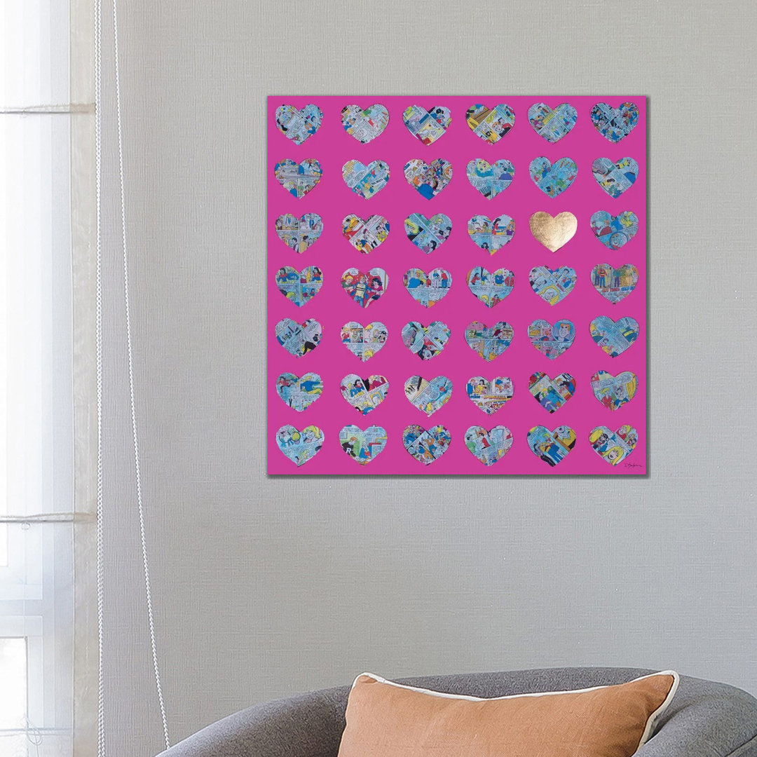 Hearts On Pink von Iness Kaplun - Galerie-verpackte Leinwand Giclée auf Leinwand