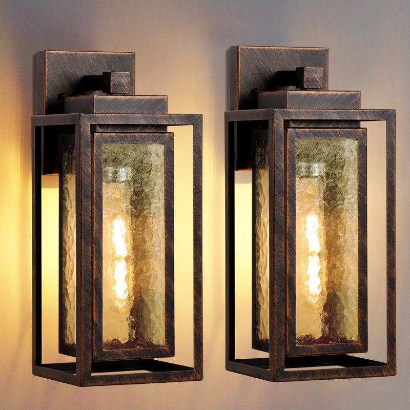Water Ripple Outdoor Wall Lantern, Exterior Porch Light Fixture For Patio Outdoor,  No Sensor Gold-Brushed Black