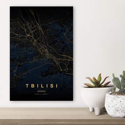 Tbilisi, carte de ville dorée abstraite, ville moderne minimaliste, art mural