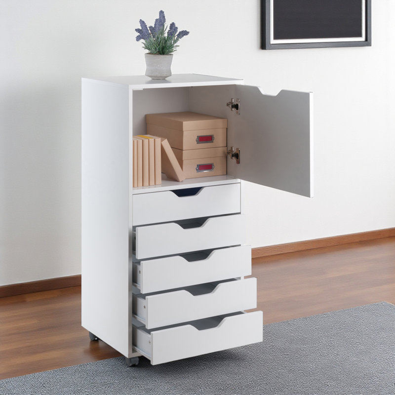 Armoire d'appoint blanche Barakha avec 1 armoire et 5 tiroirs H 41,49 po x l 19,21 po x P 15,98 po, Blanc