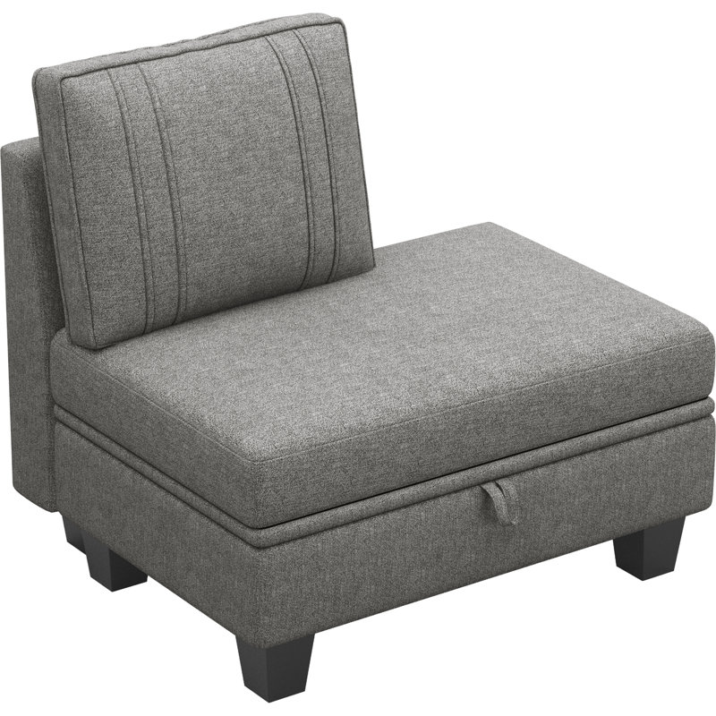 Repose-pieds avec rangement Creasong 1Pc avec dossier, module D du canapé modulaire, Mélange de polyester gris