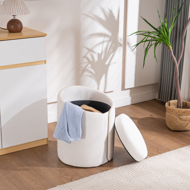 Eleny Upholstered Velvet Storage Ottoman, Beige
