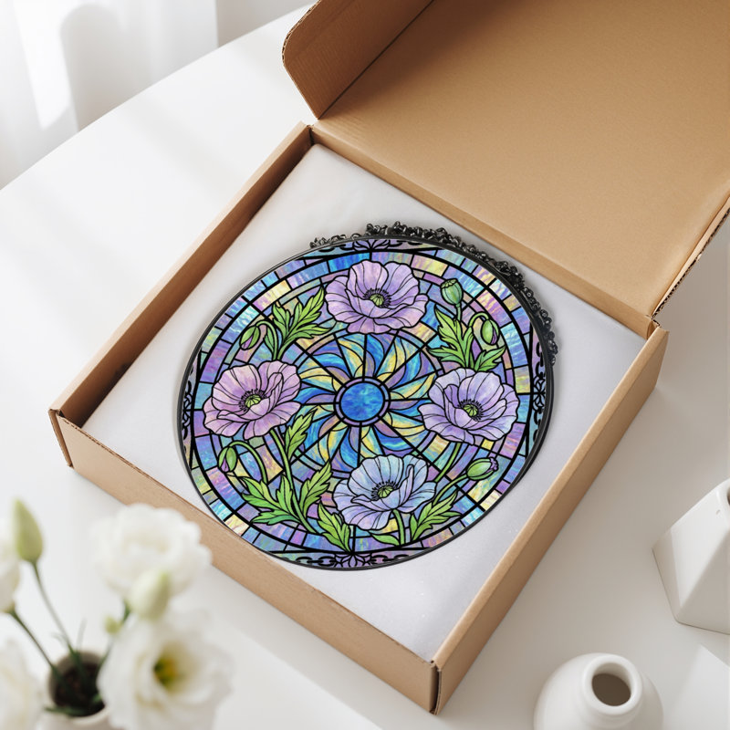 Panneau de vitrail floral coquelicot 12 "H 12", H 12 po x l 12 po