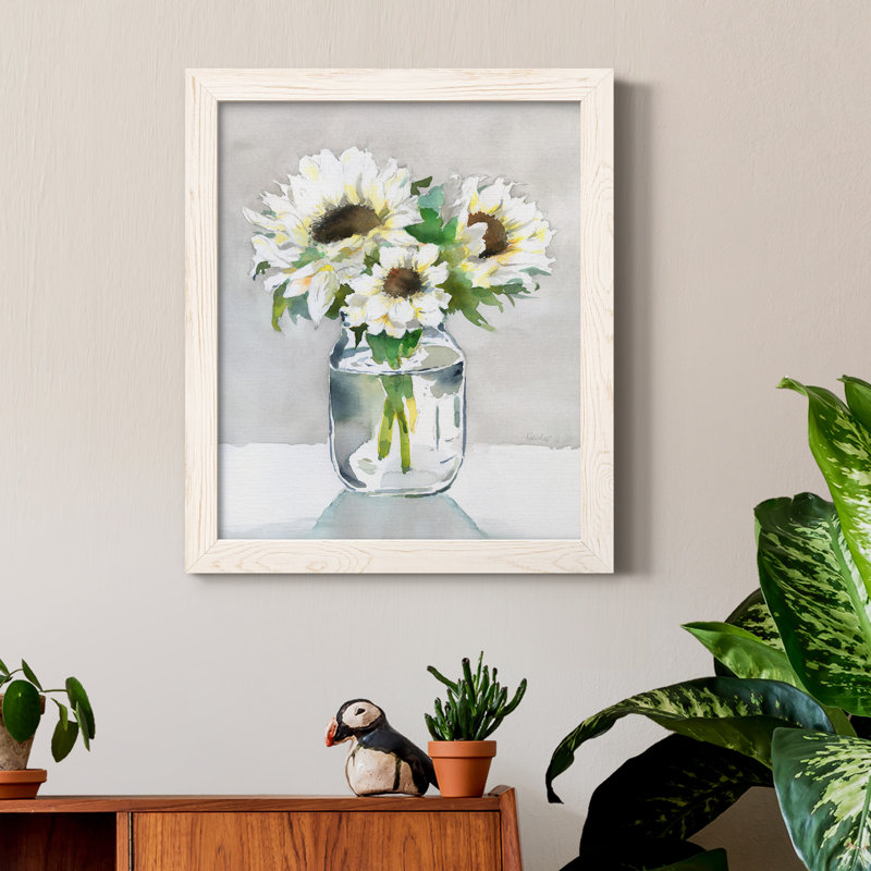 Tournesol II - peinture sur toile encadrée, H 24 po x l 18 po x P 1,5 po, Cadre blanc