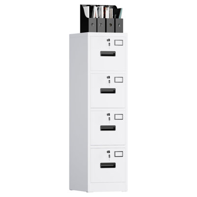 Classeur vertical en métal 4 tiroirs avec serrure pour bureau personnel, acier robuste, blanc