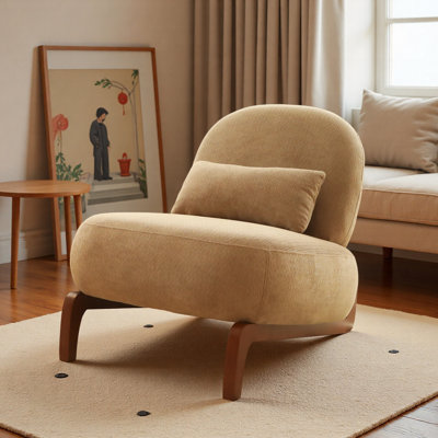 Mignon fauteuil d'appoint avec pieds en bois massif, fauteuil de salon avec coussin moelleux, fauteuil de chambre confortable, fauteuil de lecture confortable sans accoudoirs pour appartement, salle d'attente, balcon, ensemble de 2