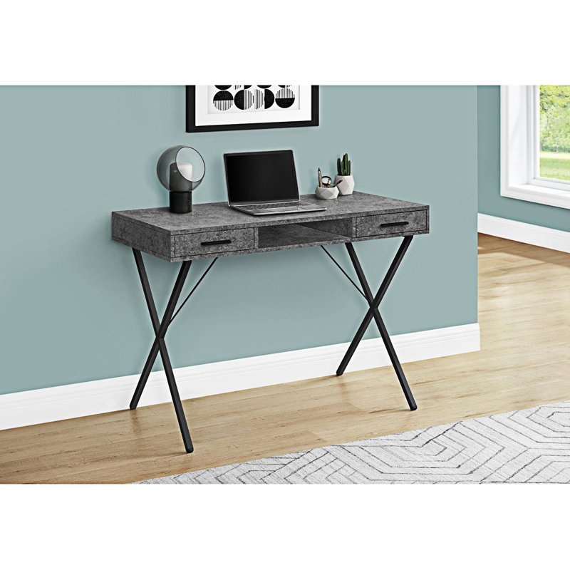 Bureau, bureau d'ordinateur avec tiroirs, Gris foncé / Noir