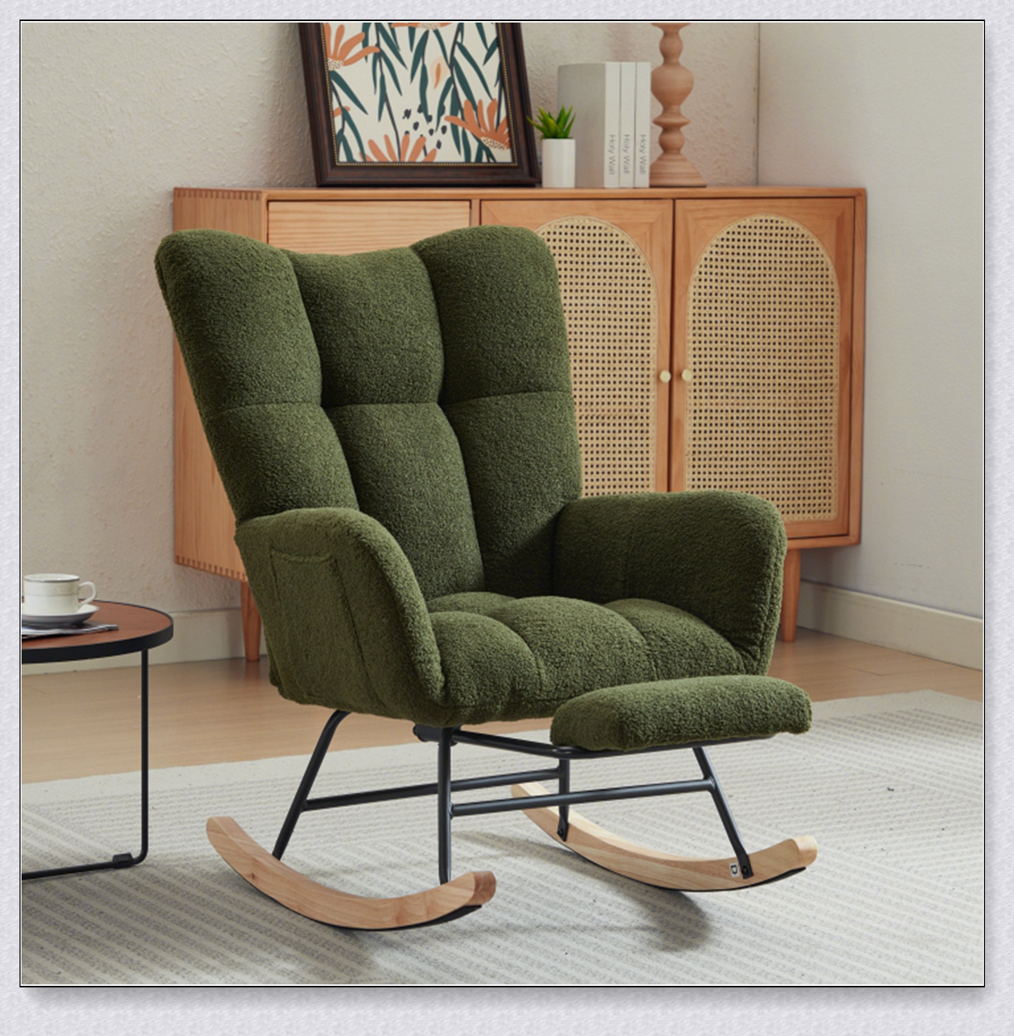 Nursery Glider Rocking Chair - High Back Teddy Fabric Rocker For ...