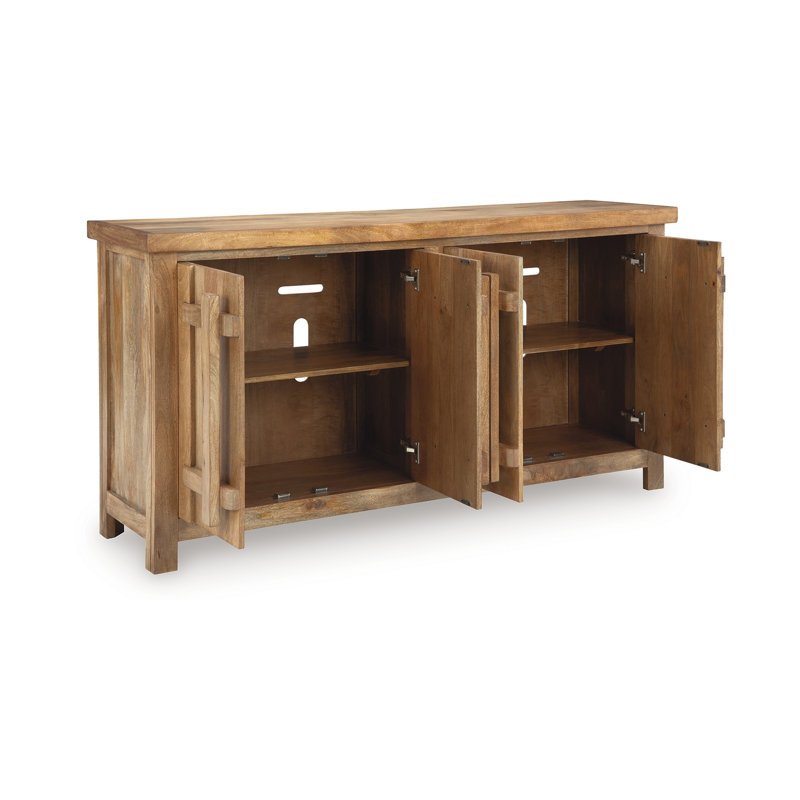 68 Inch Craftsman Style Sideboard Console in Solid Mango Wood, Brown Finish