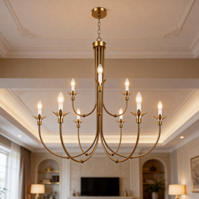 9-Light 42" 2-Tier Dimmable Metal Candle Style Traditional Chandelier for Living Room Dining Room Foyer
