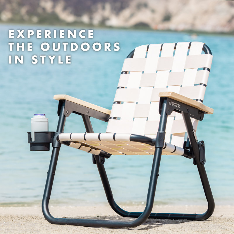 Natural Woven Folding Beach and Camping Chair with Cup Holder