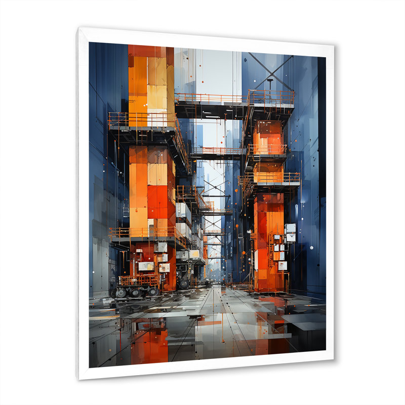 Port Symphonie industrielle sur toile, Cadre photo blanc, H 40 po x l 30 po x P 1,5 po