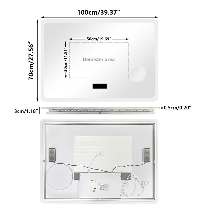 Rectangle Bluetooth Led Mirror With 3X Magnifing, 100 cm H x 70 cm W