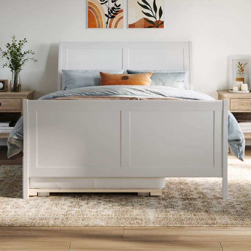 Fitzsimmons Solid Wood Platform Bed with Matching Footboard and Trundle, White, Full