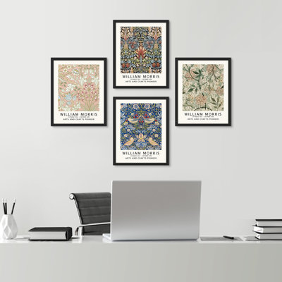Motif de tapisserie florale, encadré sur papier, 4 pièces par William Morris