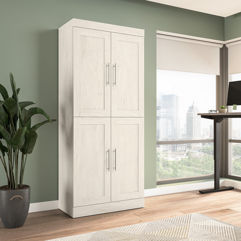 Arlex Shelving Unit with Doors, Linen White Oak, 84" H x 25" W x 19" D