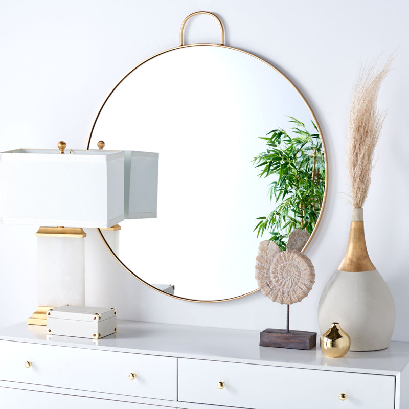 Kathy Metal Round Wall Mirror, Gold