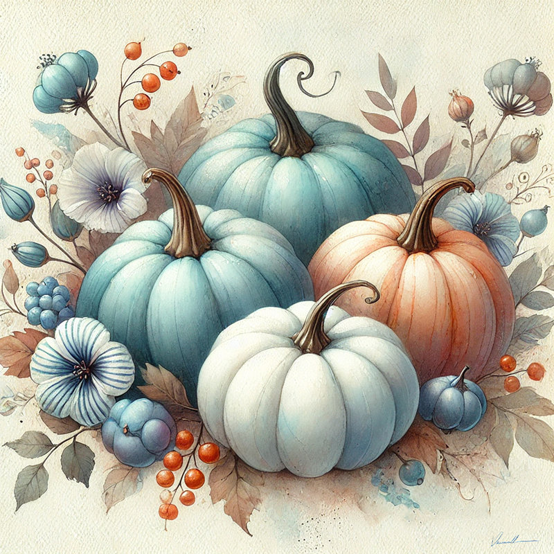 «Whimsical Fall Pumpkin Harvest», art sur toile, H 12 po x l 12 po x P 1 po