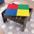 2-in-1 Wooden Activity Table with Board, Train Set and 195 Bricks-15425798